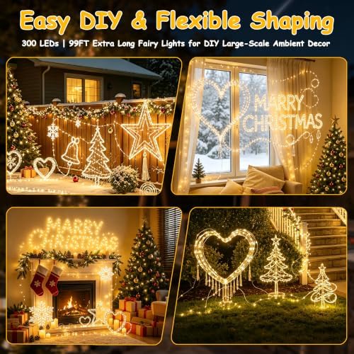 300LED Fairy Lights Twinkle String Light Plug in,99ft Bendable Silver Copper Wire Firefly Lights, 12Modes with, alternate