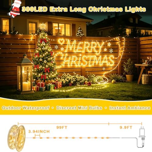 300LED Fairy Lights Twinkle String Light Plug in,99ft Bendable Silver Copper Wire Firefly Lights, 12Modes with, alternate