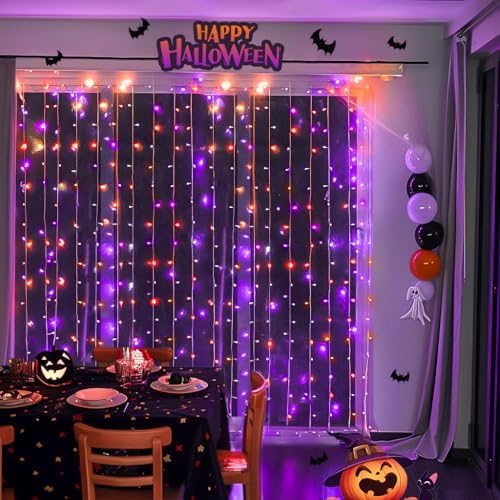 300LED Halloween Curtain Lights, Orange and Purple, 9.8x9.8ft in 9.8x9.8ft, alternate view 2