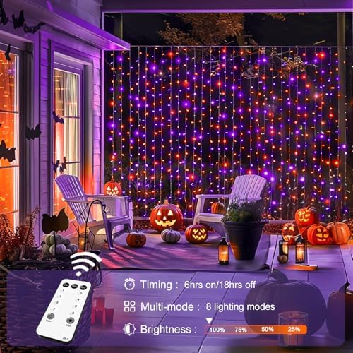 300LED Halloween Curtain Lights, Orange and Purple, 9.8x9.8ft in 9.8x9.8ft, alternate view 3