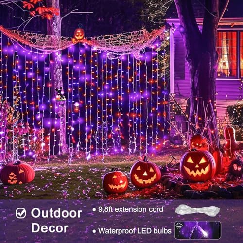 300LED Halloween Curtain Lights, Orange and Purple, 9.8x9.8ft in 9.8x9.8ft, alternate view 4
