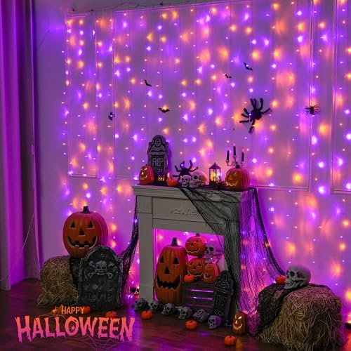 300LED Halloween Curtain Lights, Orange and Purple, 9.8x9.8ft in 9.8x9.8ft, alternate view 6