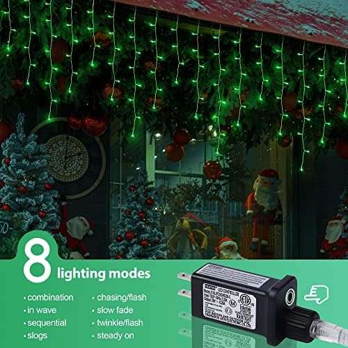 300LED Icicle Lights for Outside, Green Curtain Lights, alternate view 3