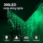 300LED Icicle Lights for Outside, Green Curtain Lights, alternate view 4