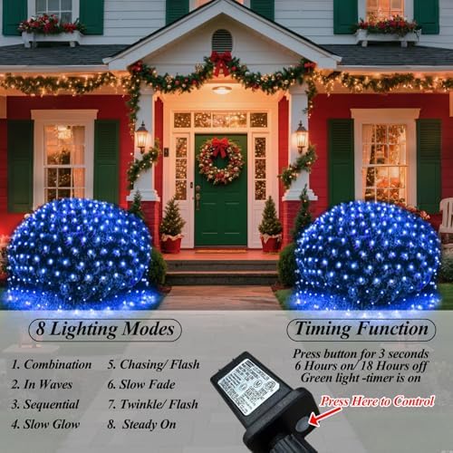 300LED Net Lights, 14.8ft x 5ft Christmas Net Lights Outdoor Connectable, Waterproof Mesh Lights 8 Lighting, alternate view 2
