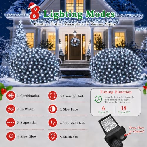 300LED Net Lights, 14.8ft x 5ft Connectable Christmas Net Lights 8 Modes, Waterproof Mesh Lights Plug in for, alternate view