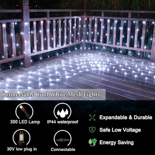 300LED Net Lights, 14.8ft x 5ft Connectable Christmas Net Lights 8 Modes, Waterproof Mesh Lights Plug in for, alternate view