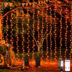 300LED Orange Halloween Curtain Lights with Remote, 9.8x9.8ft in 9.8x9.8ft