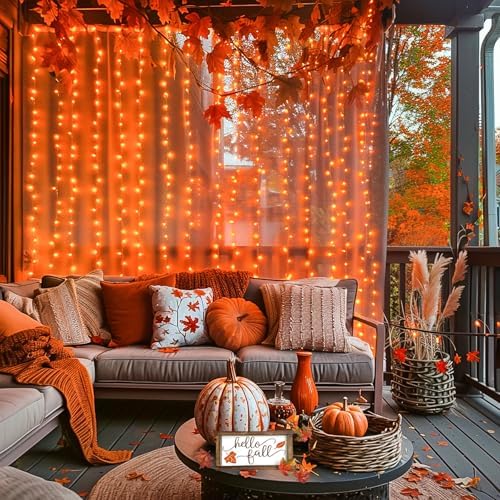 300LED Orange Halloween Curtain Lights with Remote, 9.8x9.8ft in 9.8x9.8ft, alternate view 2