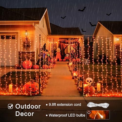 300LED Orange Halloween Curtain Lights with Remote, 9.8x9.8ft in 9.8x9.8ft, alternate view 5