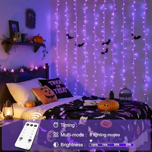 300LED Purple Halloween Lights, 9.8x9.8ft Curtain Lights Plug in in 9.8x9.8ft, alternate view 3