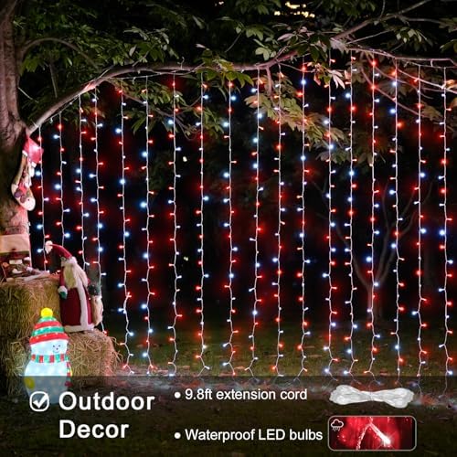 300LED Red and White Christmas Curtain Lights for Bedroom, Plug in, alternate view 2