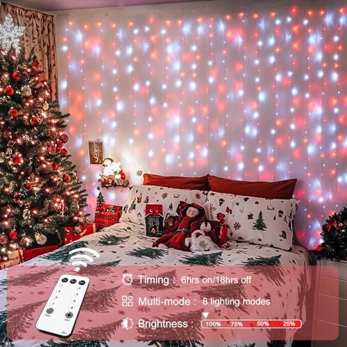 300LED Red and White Christmas Curtain Lights for Bedroom, Plug in, alternate view 4