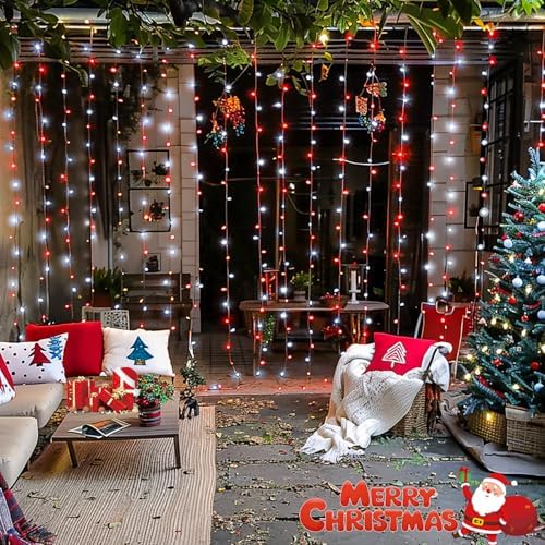300LED Red and White Christmas Curtain Lights for Bedroom, Plug in, alternate view 5