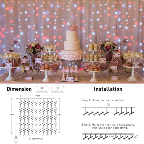 300LED Red and White Christmas Curtain Lights for Bedroom, Plug in, alternate view 6