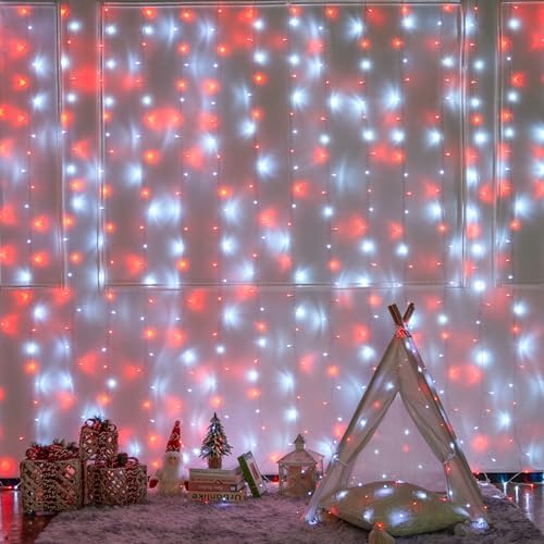 300LED Red and White Christmas Curtain Lights for Bedroom, Plug in, alternate view 7