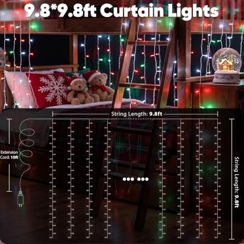300LED Red White and Green Christmas Curtain Lights in Red White and Green, alternate view 2