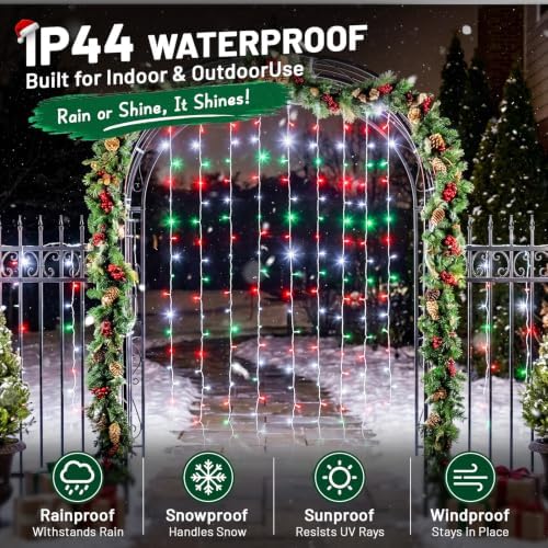 300LED Red White and Green Christmas Curtain Lights in Red White and Green, alternate view 5