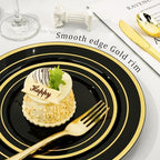 300PCS Plastic Dinnerware Set, Black Gold Disposable Plates in Black, alternate view 5
