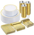 300PCS Plastic Dinnerware Set, Gold Disposable Plates in Gold