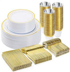 300PCS Plastic Dinnerware Set, Gold Disposable Plates in Gold