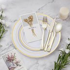 300PCS Plastic Dinnerware Set, Gold Disposable Plates in Gold, alternate view 2