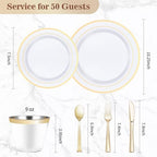 300PCS Plastic Dinnerware Set, Gold Disposable Plates in Gold, alternate view 3