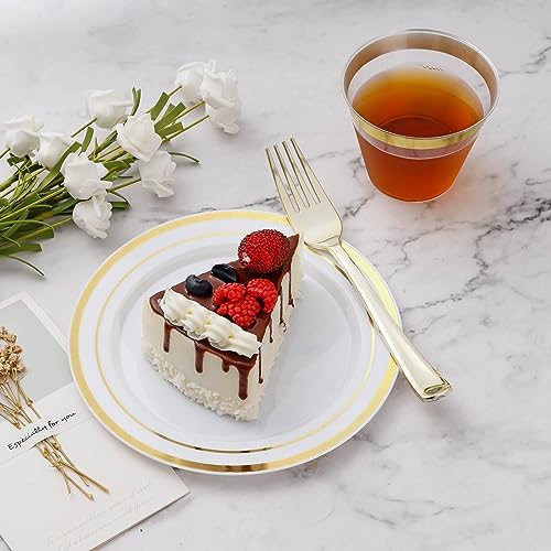 300PCS Plastic Dinnerware Set, Gold Disposable Plates in Gold, alternate view 4