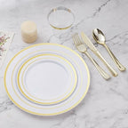 300PCS Plastic Dinnerware Set, Gold Disposable Plates in Gold, alternate view 5