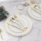 300PCS Plastic Dinnerware Set, Gold Disposable Plates in Gold, alternate view 6