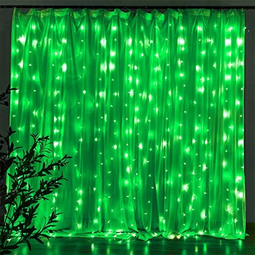 304 LED Green Curtain Lights, 9.8FT x 9.8FT Window Fairy Lights