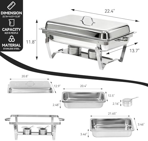 304 Stainless Steel Chafing Dishes for Buffet 4Pack, 9QT Chafing Dish Buffet Set, Food Warmers for Parties, alternate view 2