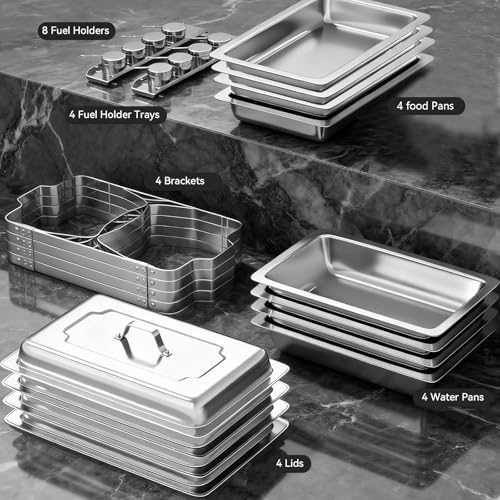 304 Stainless Steel Chafing Dishes for Buffet 4Pack, 9QT Chafing Dish Buffet Set, Food Warmers for Parties, alternate view 3