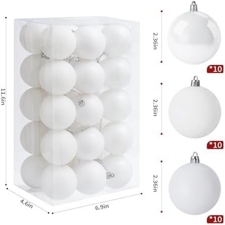 30ct Christmas Ball Ornaments, 2.36" Shatterproof Christmas Tree Decorations, Perfect Hanging Ball for, alternate view 3