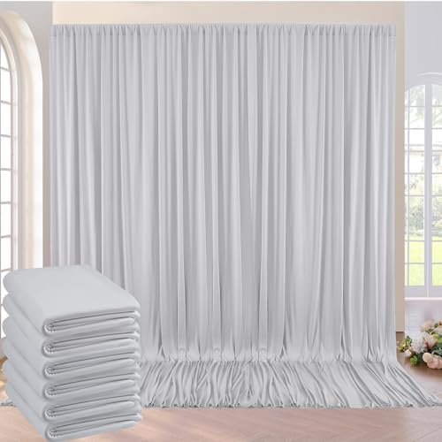 30ft×10ft Silver Grey Wrinkle Free Backdrop Curtains for Parties, 6 Panels 5×10ft Thick&Silky Polyester Silver