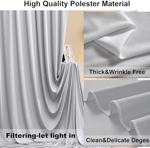 30ft×10ft Silver Grey Wrinkle Free Backdrop Curtains for Parties, 6 Panels 5×10ft Thick&Silky Polyester Silver, alternate