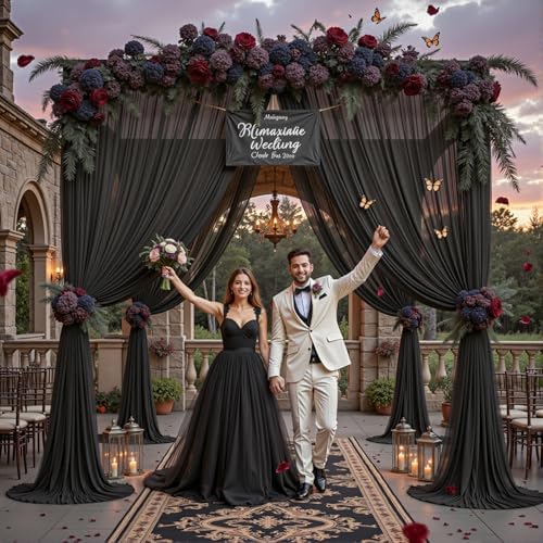 30ft×10ft Wrinkle Free Black Backdrop Curtain Drapes, 6 Panels 5ftx10ft Sheer Tulle Chiffon Backdrop Panels, alternate view 2