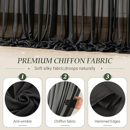 30ft×10ft Wrinkle Free Black Backdrop Curtain Drapes, 6 Panels 5ftx10ft Sheer Tulle Chiffon Backdrop Panels, alternate view 5