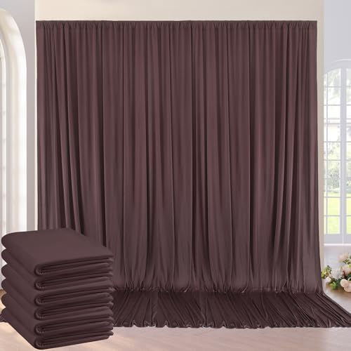 30ft×10ft Wrinkle Free Brown Backdrop Curtain for Parties, 6 Panels 5×10ft Soft Silky Polyester Umber Photo