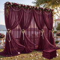 30ft×10ft Wrinkle Free Burgundy Backdrop Curtain Drapes, 6 Panels 5ftx10ft Sheer Tulle Chiffon Backdrop Panels
