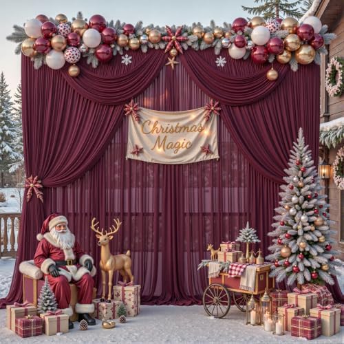 30ft×10ft Wrinkle Free Burgundy Backdrop Curtain Drapes, 6 Panels 5ftx10ft Sheer Tulle Chiffon Backdrop Panels, alternate