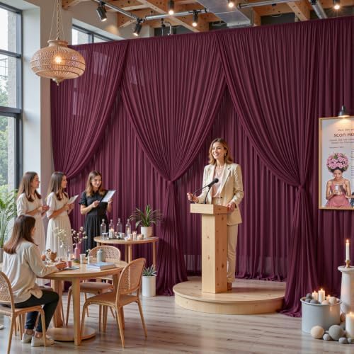 30ft×10ft Wrinkle Free Burgundy Backdrop Curtain Drapes, 6 Panels 5ftx10ft Sheer Tulle Chiffon Backdrop Panels, alternate