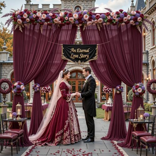 30ft×10ft Wrinkle Free Burgundy Backdrop Curtain Drapes, 6 Panels 5ftx10ft Sheer Tulle Chiffon Backdrop Panels, alternate
