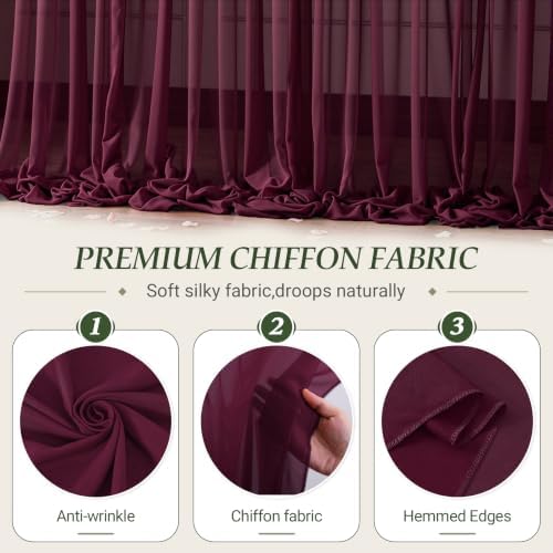 30ft×10ft Wrinkle Free Burgundy Backdrop Curtain Drapes, 6 Panels 5ftx10ft Sheer Tulle Chiffon Backdrop Panels, alternate