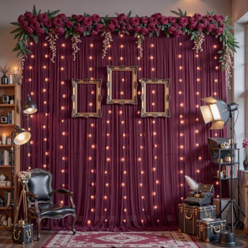 30ft×10ft Wrinkle Free Burgundy Backdrop Curtain Drapes, 6 Panels 5ftx10ft Sheer Tulle Chiffon Backdrop Panels, alternate