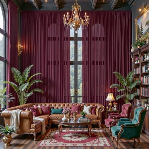 30ft×10ft Wrinkle Free Burgundy Backdrop Curtain Drapes, 6 Panels 5ftx10ft Sheer Tulle Chiffon Backdrop Panels, alternate