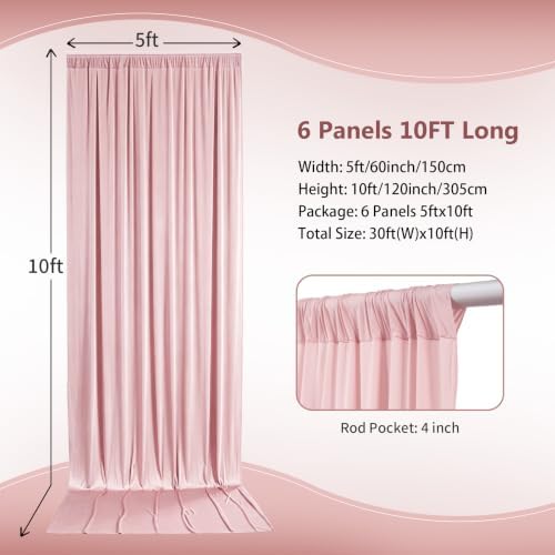 30ft×10ft Wrinkle Free Dusty Pink Backdrop Curtain for Parties in W5ftxH10ft_6 Panels in Dusty Pink, alternate view 2