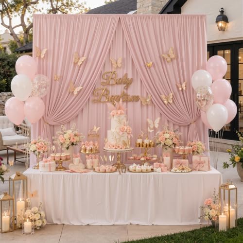 30ft×10ft Wrinkle Free Dusty Pink Backdrop Curtain for Parties in W5ftxH10ft_6 Panels in Dusty Pink, alternate view 3