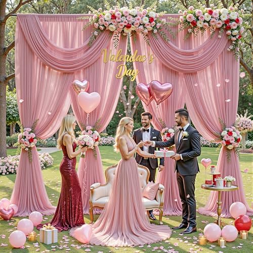 30ft×10ft Wrinkle Free Dusty Rose Backdrop Curtain Drapes, 6 Panels 5ftx10ft Sheer Tulle Chiffon Backdrop Panels, alternate