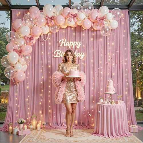 30ft×10ft Wrinkle Free Dusty Rose Backdrop Curtain Drapes, 6 Panels 5ftx10ft Sheer Tulle Chiffon Backdrop Panels, alternate
